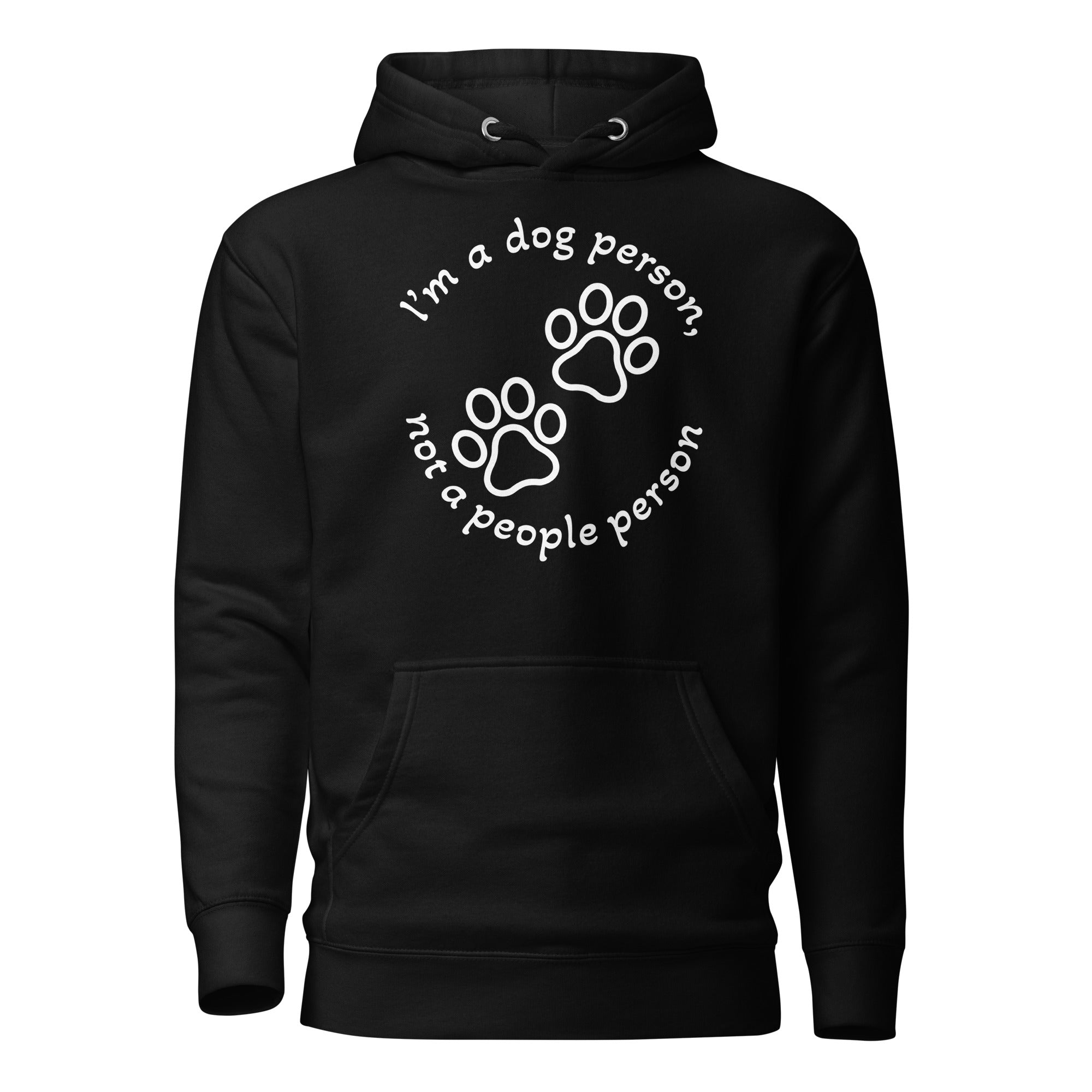 "Dog Person" musta huppari valkoisella painatuksella
