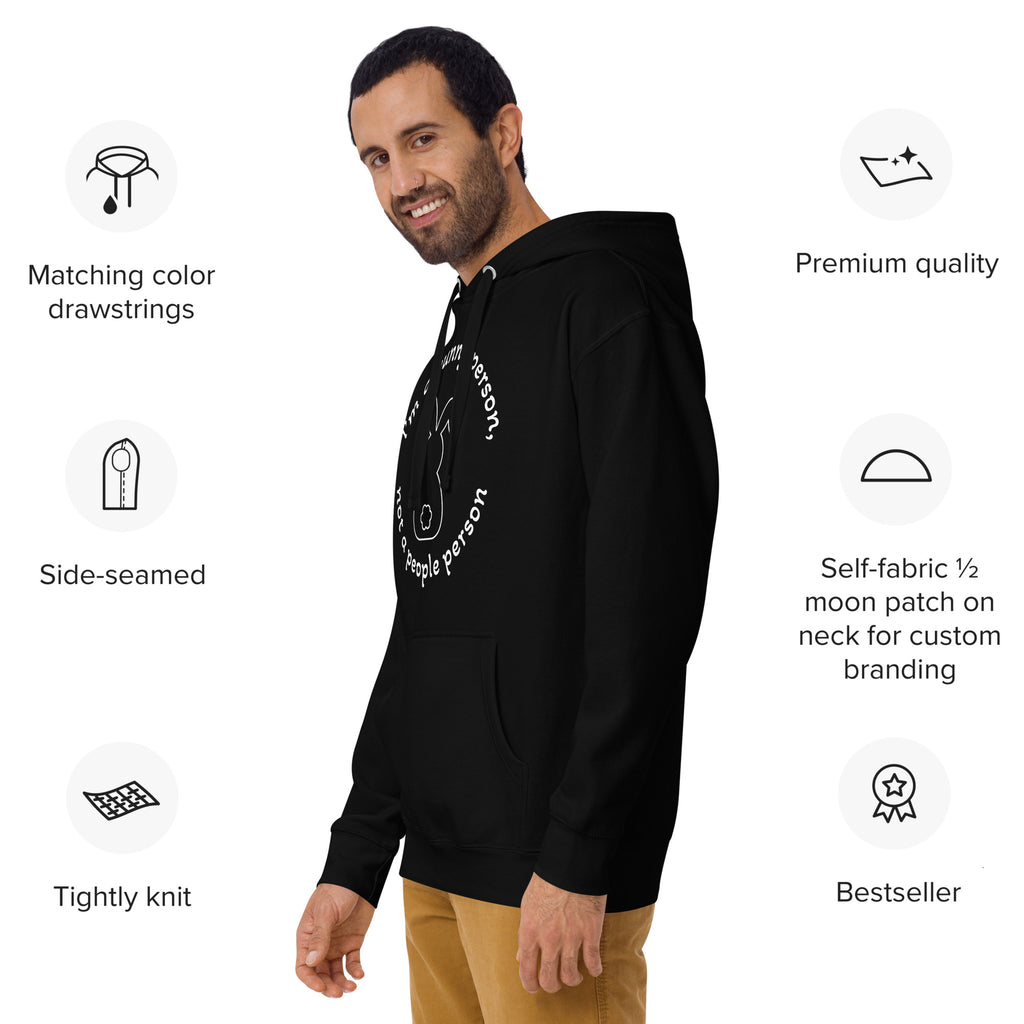 "Bunny Person" musta unisex-huppari valkoisella painatuksella