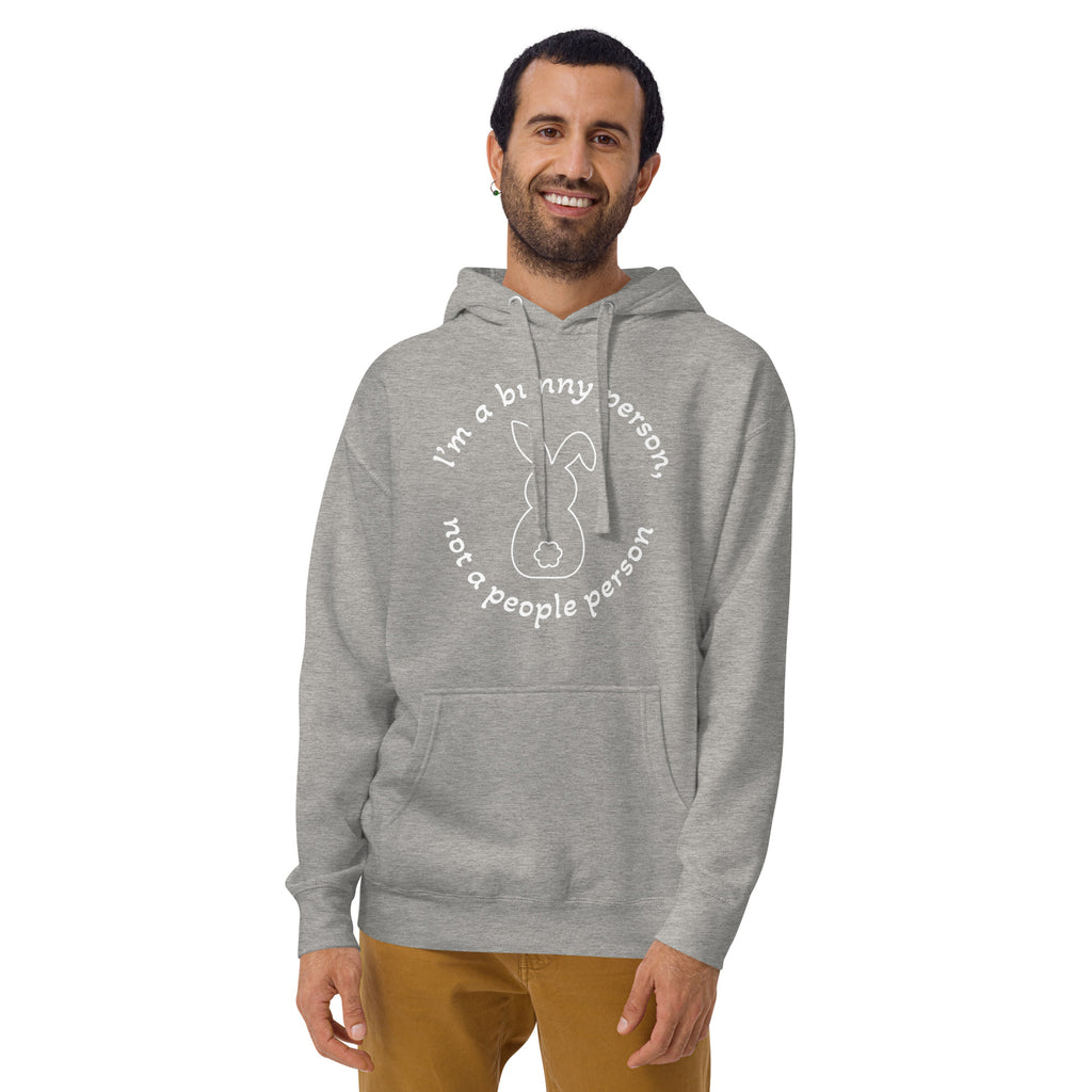 "Bunny Person" harmaa unisex-huppari valkoisella painatuksella