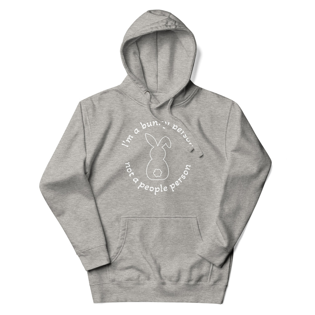 "Bunny Person" harmaa unisex-huppari valkoisella painatuksella