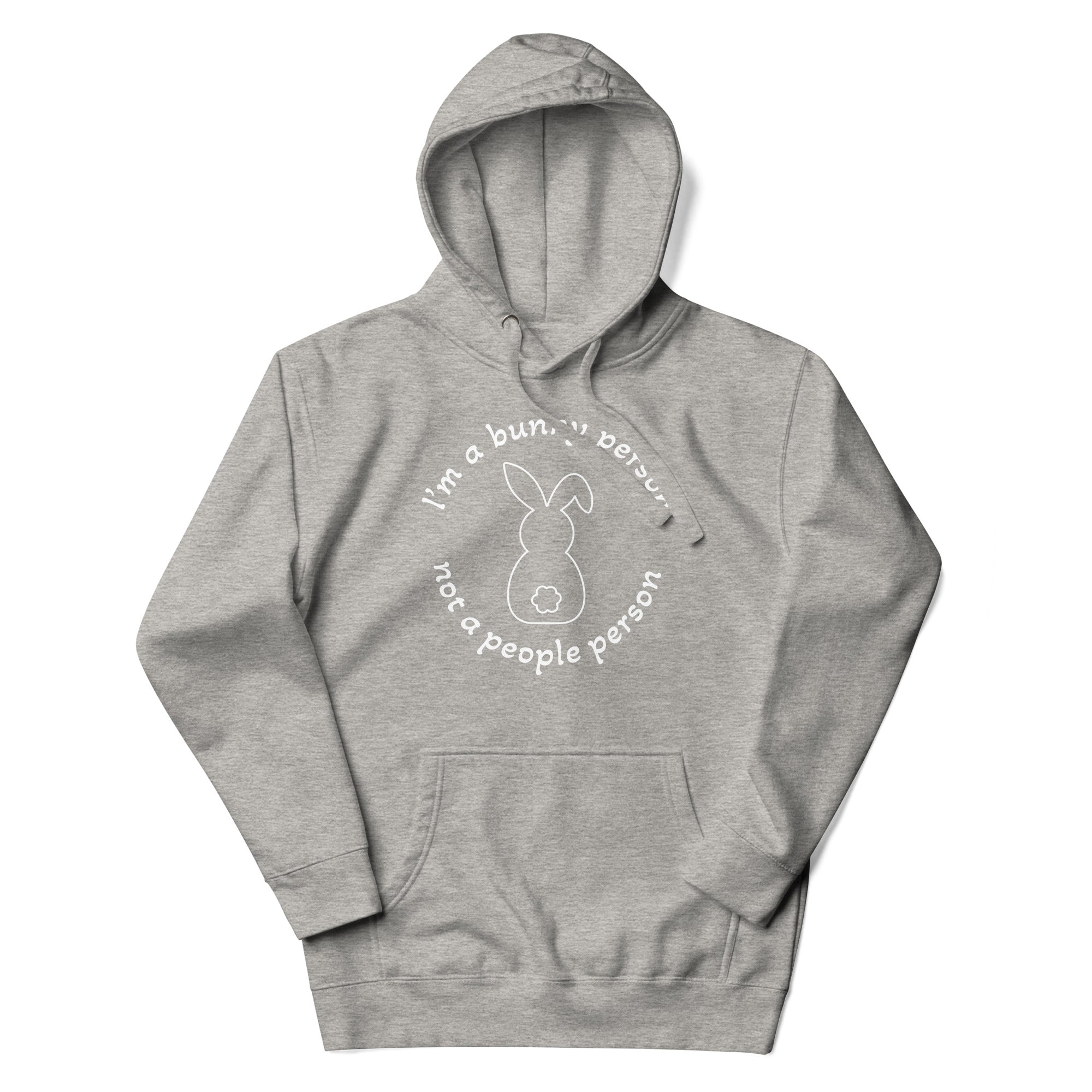 "Bunny Person" harmaa unisex-huppari valkoisella painatuksella