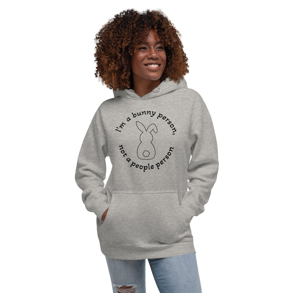 "Bunny Person" harmaa unisex-huppari mustalla painatuksella