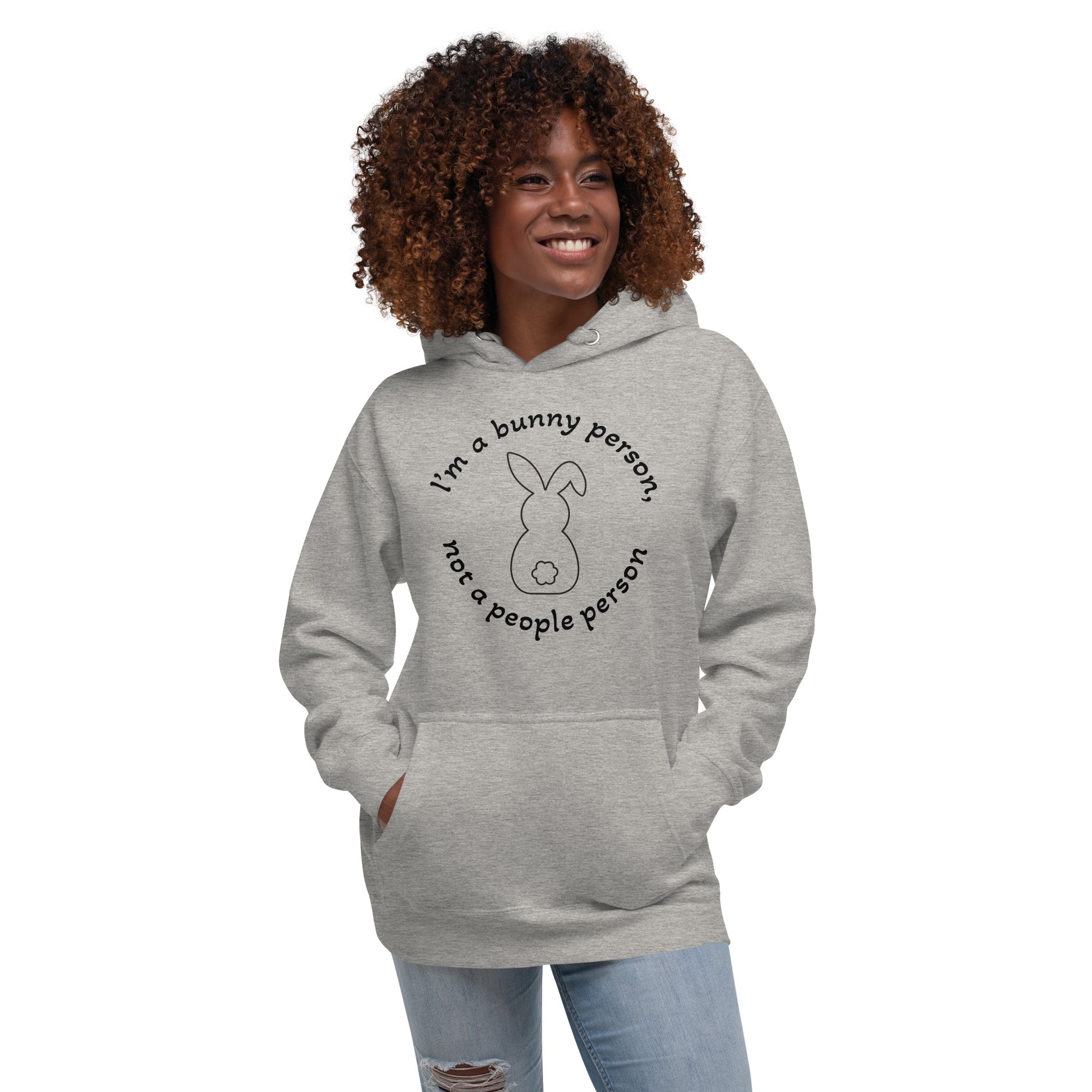 "Bunny Person" harmaa unisex-huppari mustalla painatuksella