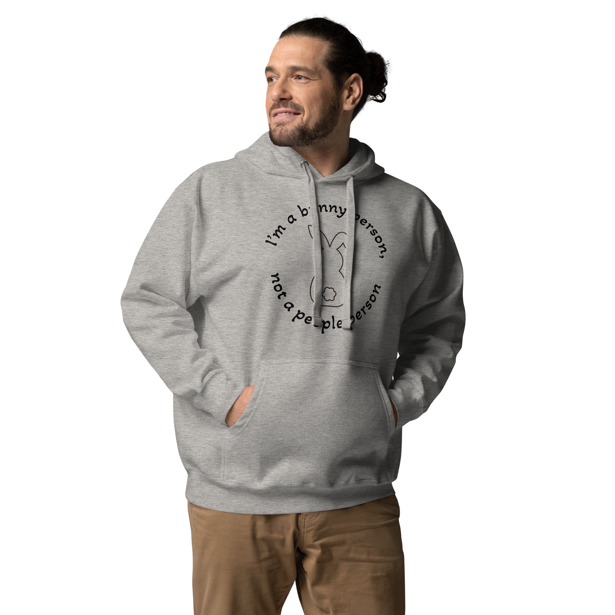 "Bunny Person" harmaa unisex-huppari mustalla painatuksella