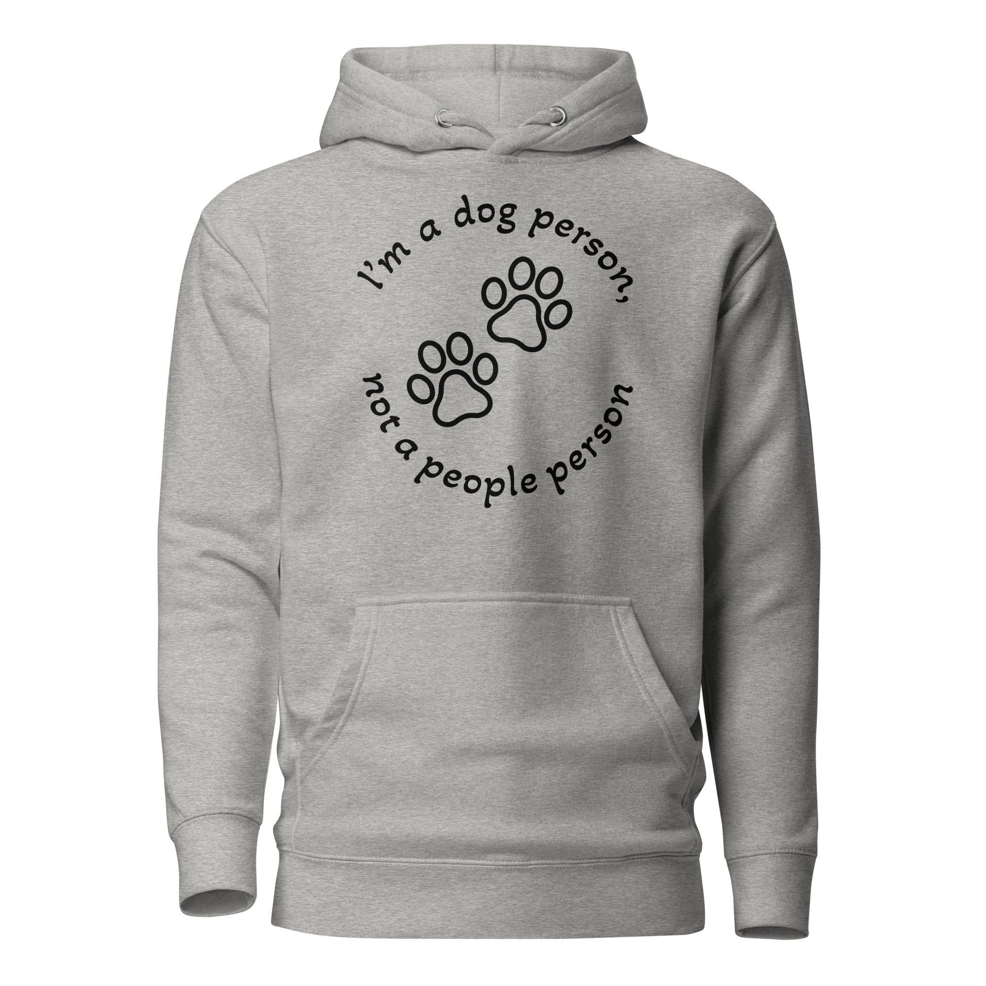 "Dog Person" harmaa huppari mustalla painatuksella