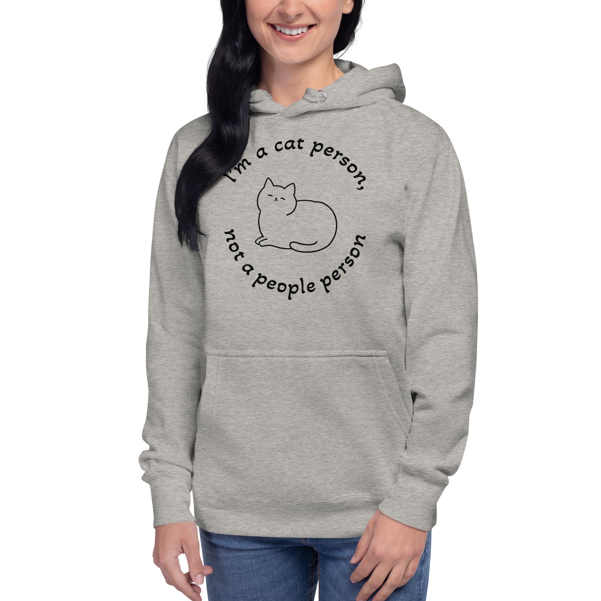 "Cat person" harmaa unisex-huppari mustalla printillä