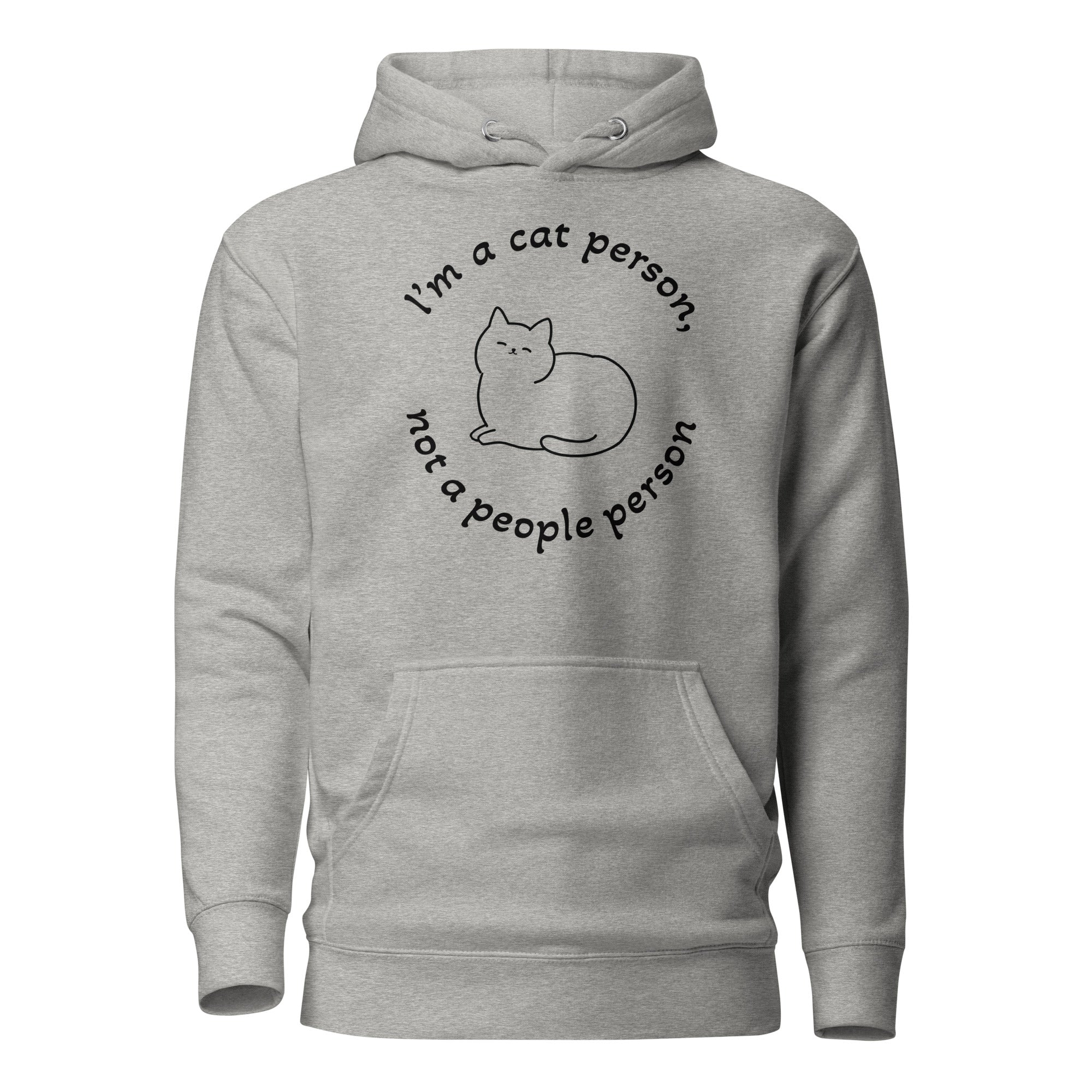 "Cat person" harmaa unisex-huppari mustalla printillä