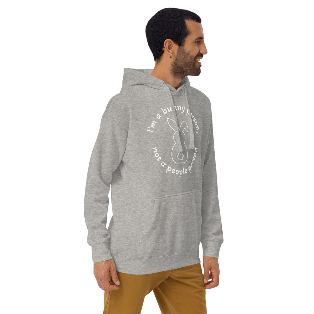 "Bunny Person" harmaa unisex-huppari valkoisella painatuksella