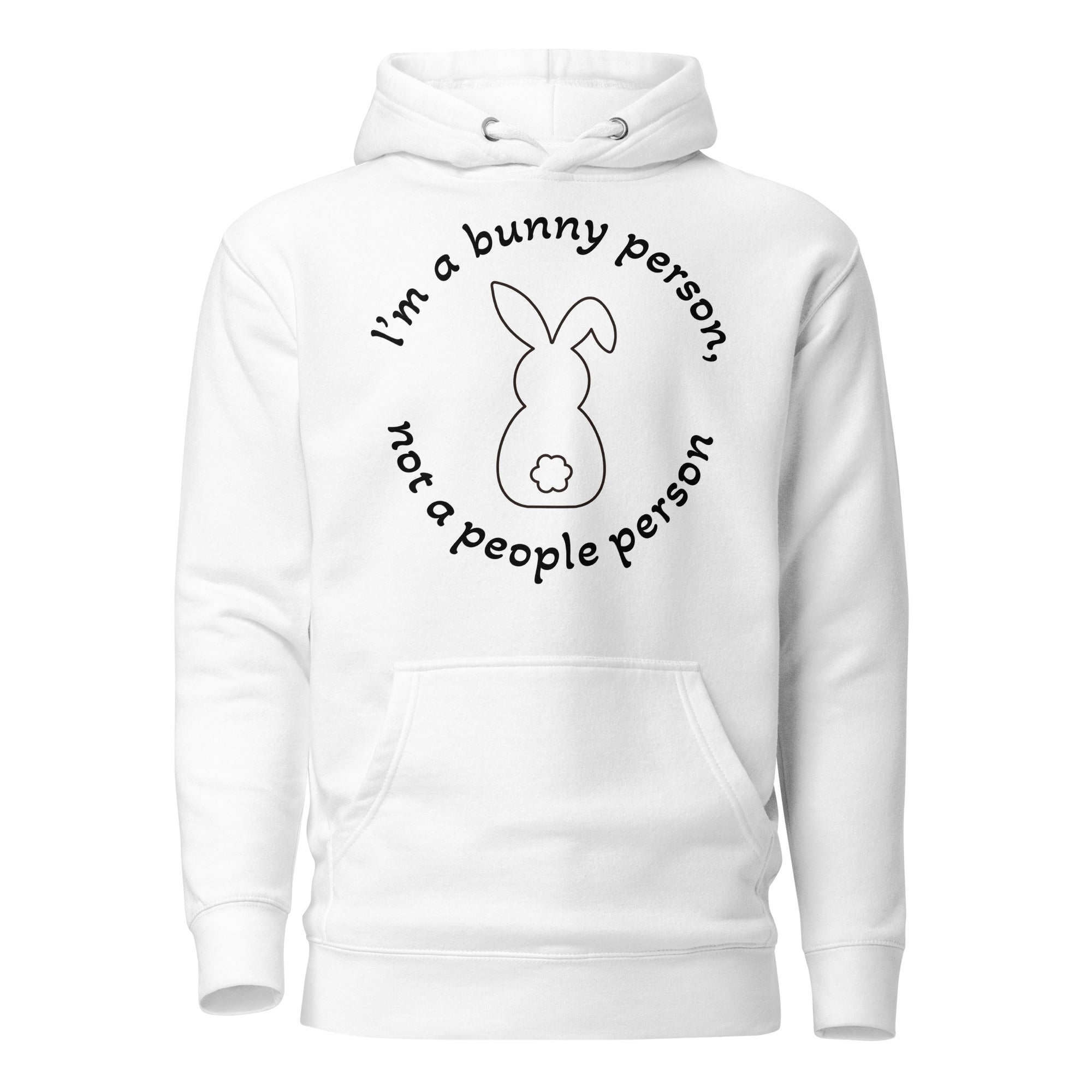 "Bunny Person" valkoinen huppari mustalla painatuksella