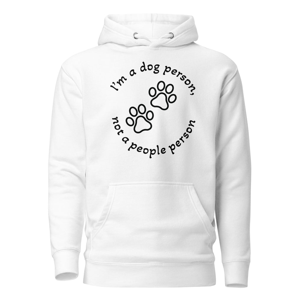 "Dog Person" valkoinen huppari mustalla painatuksella
