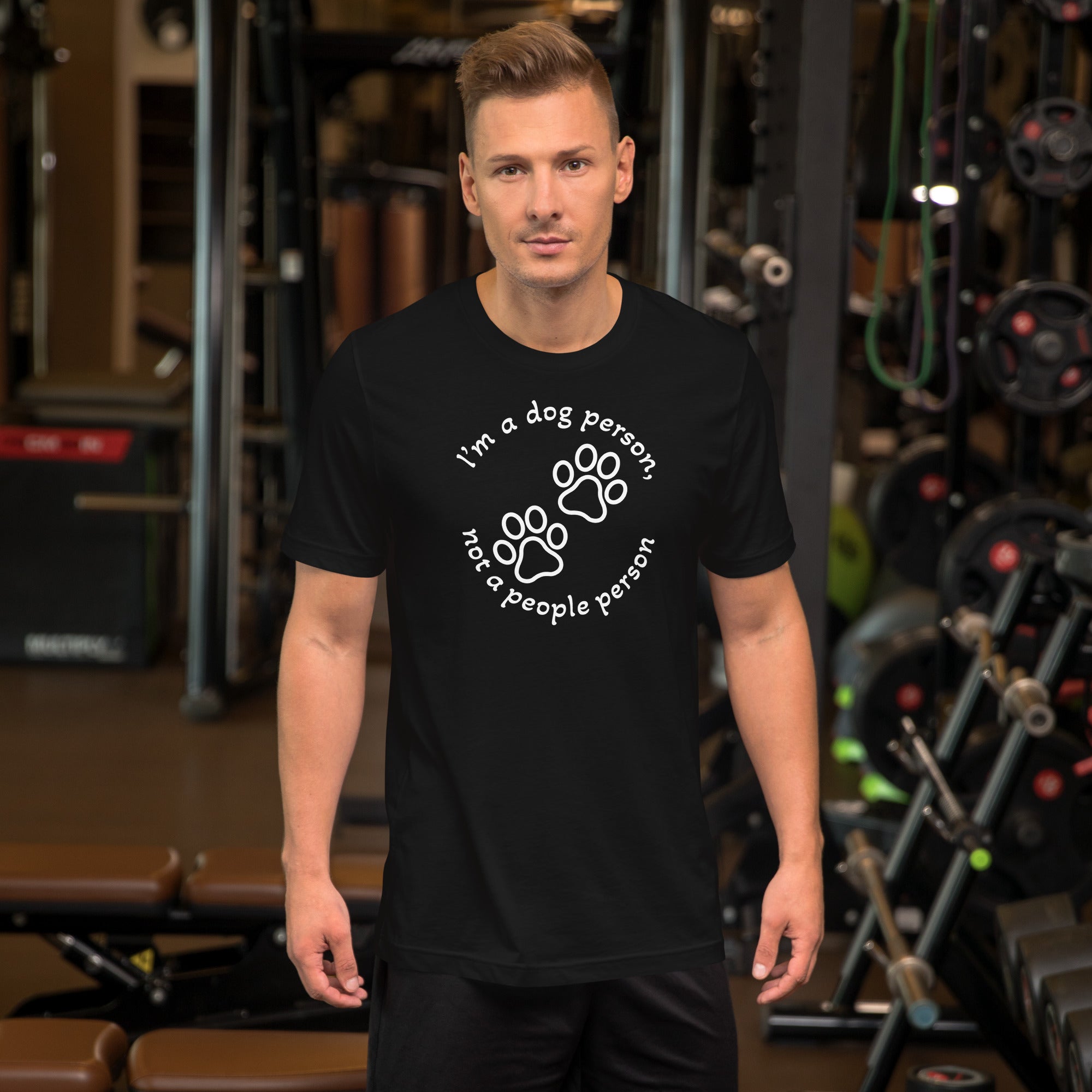 "Dog Person" musta unisex t-paita valkoisella painatuksella