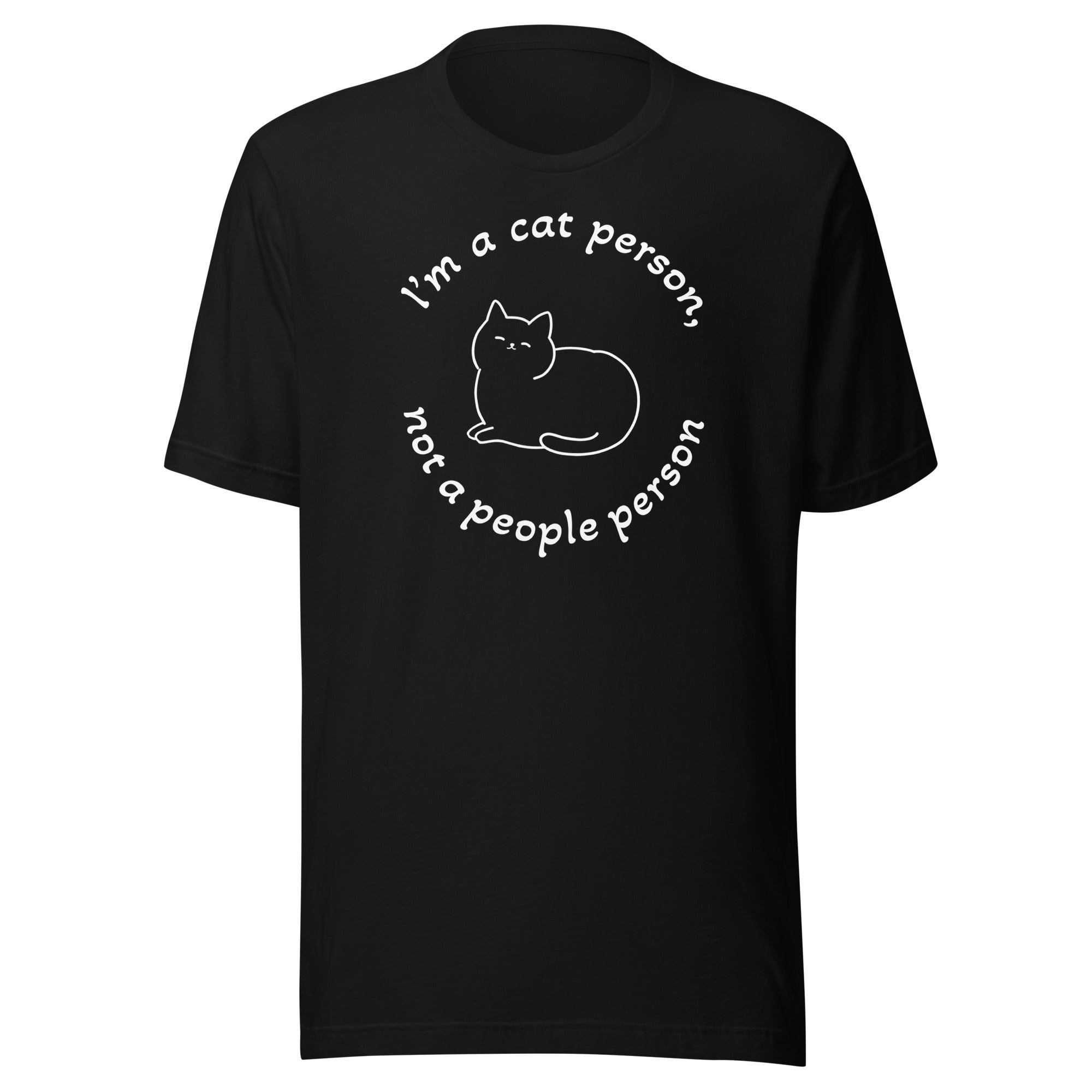 "Cat Person" musta t-paita valkoisella painatuksella