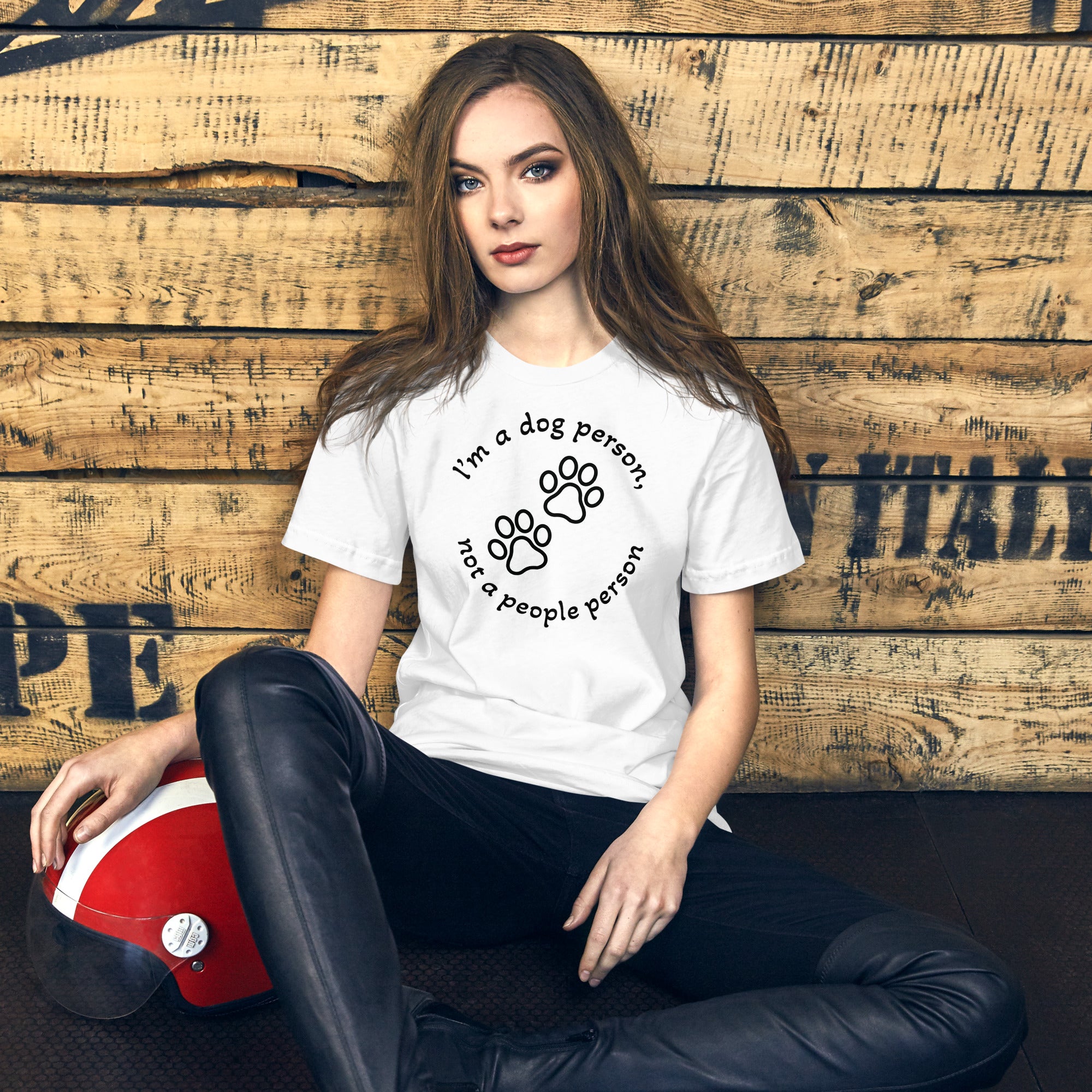 "Dog Person" valkoinen unisex t-paita mustalla painatuksella