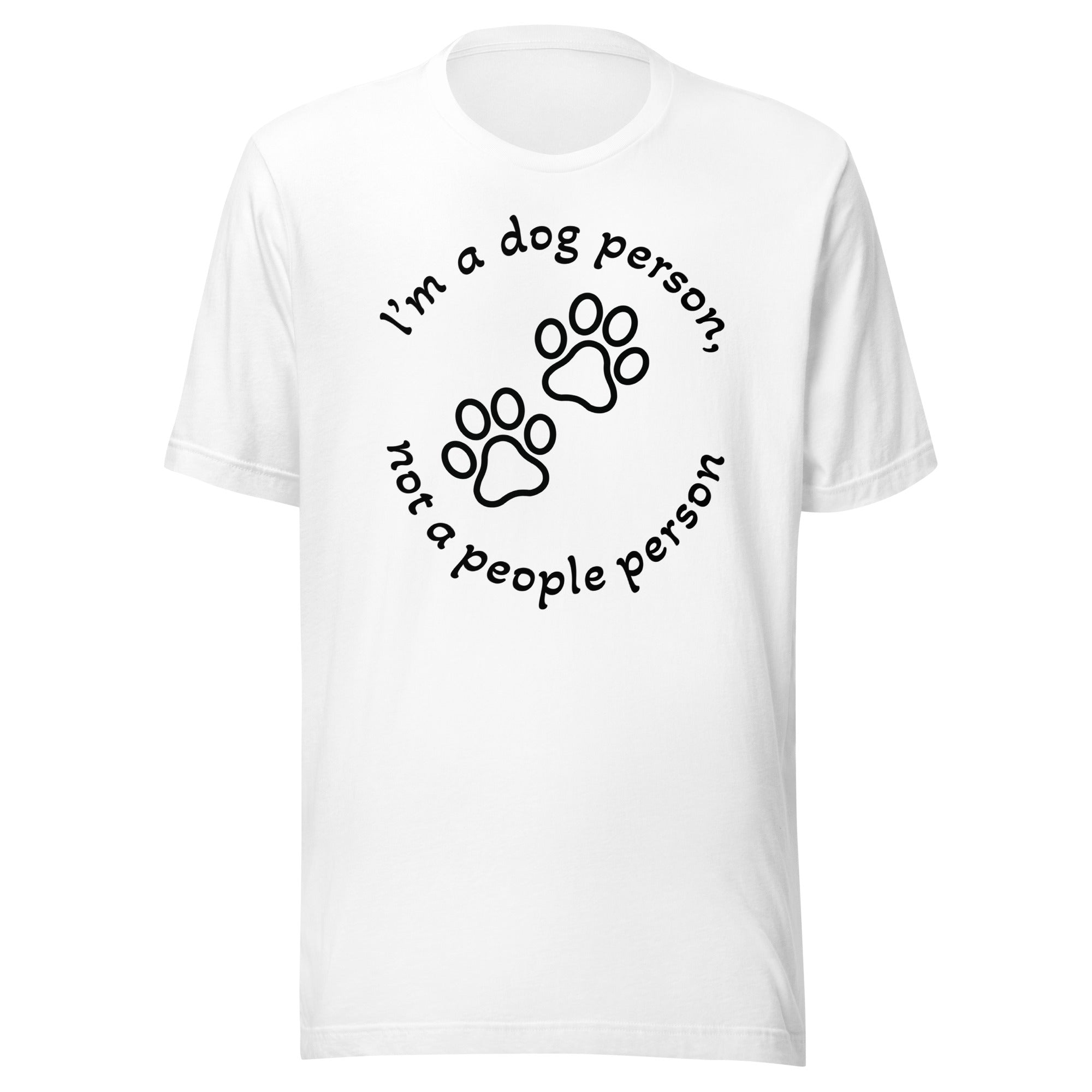 "Dog Person" valkoinen unisex t-paita mustalla painatuksella